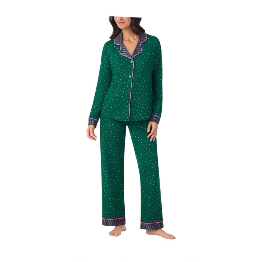 Room Service Two Piece Long Sleeve Notch Collar Star Print Pajamas New With Tag